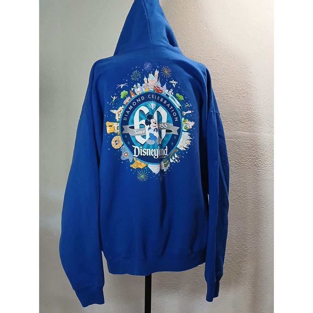 Disneyland 60th Anniversary Diamond Celebration Mickey Zip Mens Hoodie Blue XL